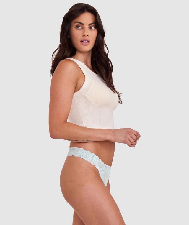 Smooth Lace V String - Light Blue