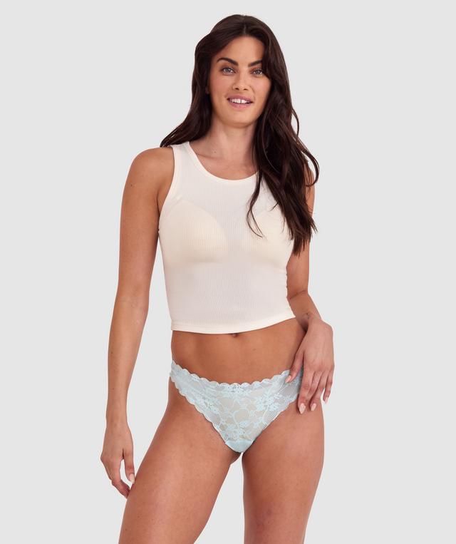 Smooth Lace V String - Light Blue