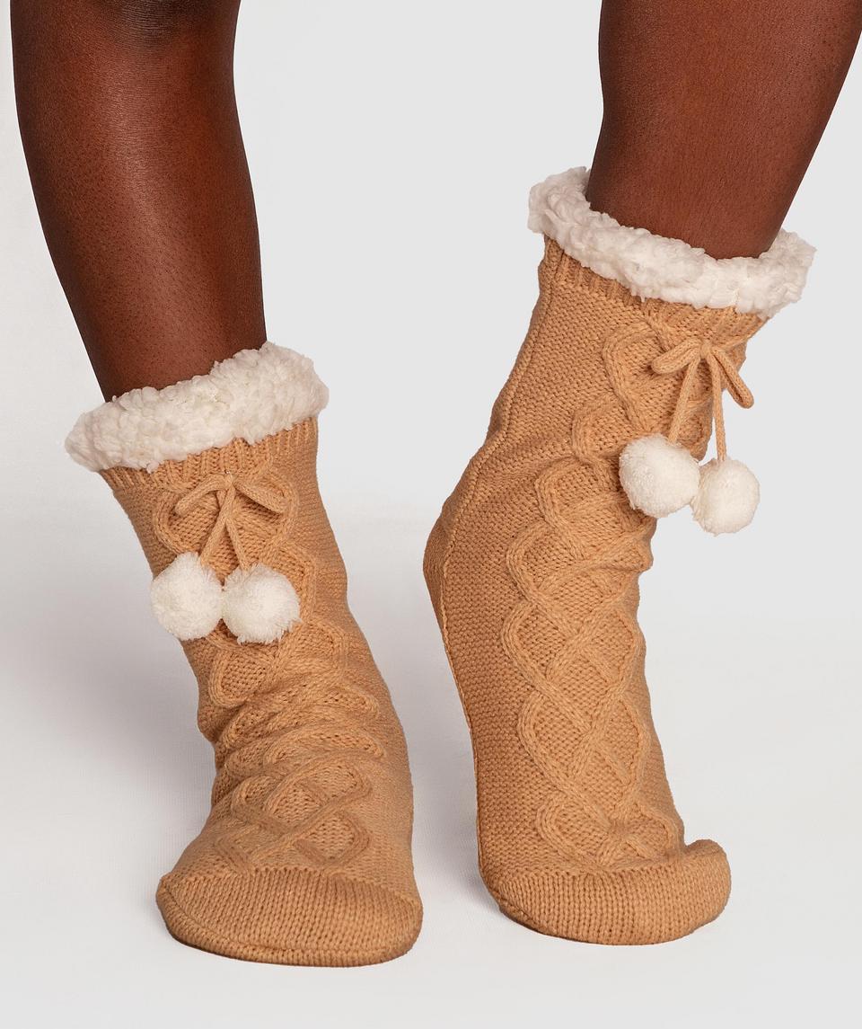 Sunset Glow Cable Knit Sock - Latte