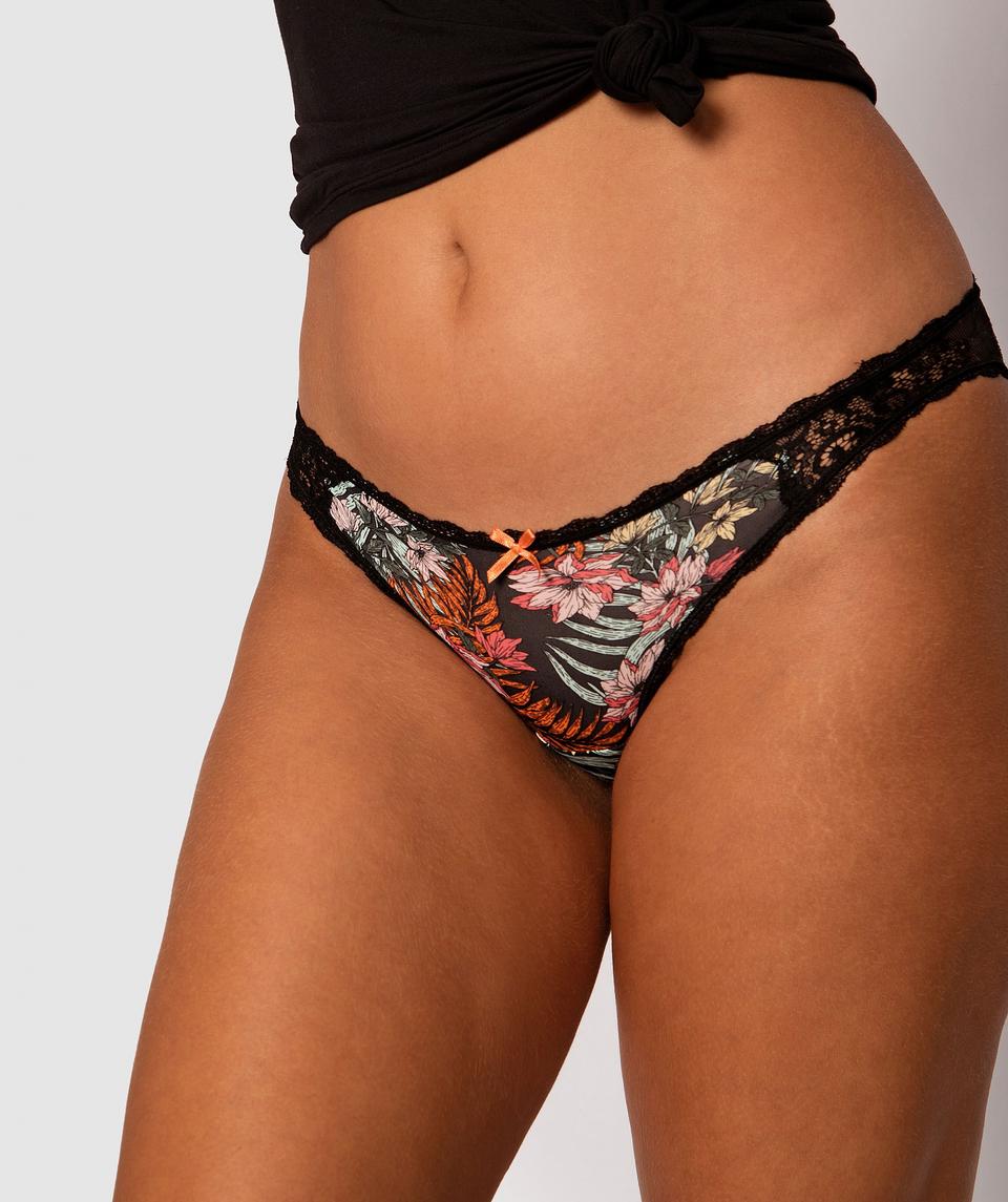 Tropicana Bikini Knicker - Tropical Floral Print/Black