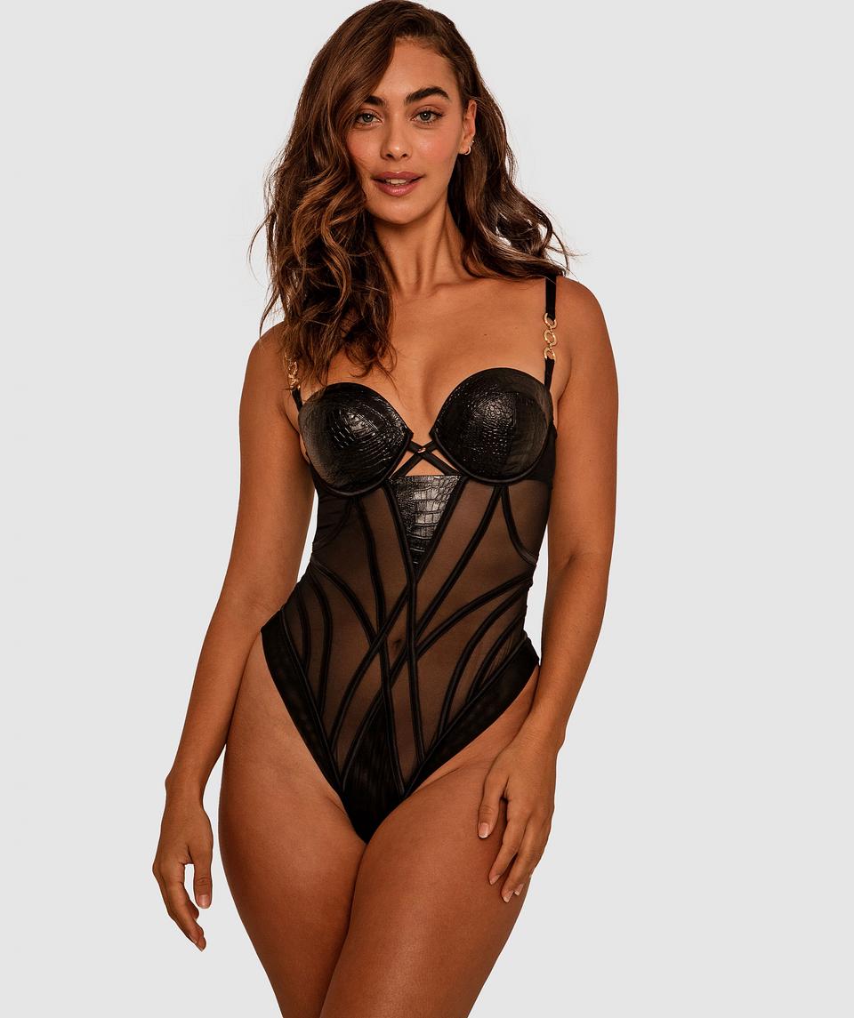 Vamp Date Night Revamped Plunge Push Up Bodysuit - Black