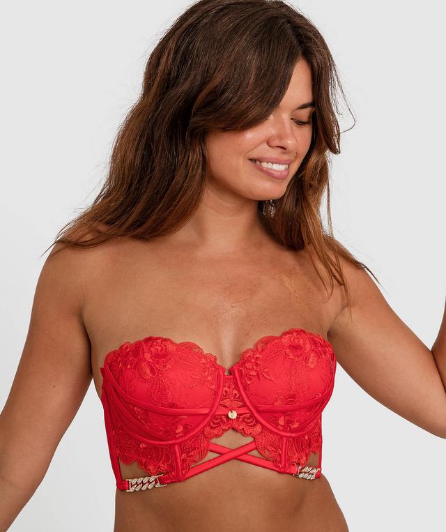 Vamp Diamonds Not Roses Push Up Balconette - Light Red