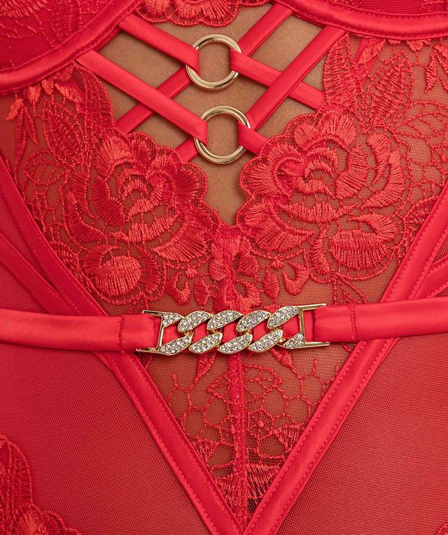 Vamp Diamonds Not Roses Push Up Bodysuit - Light Red