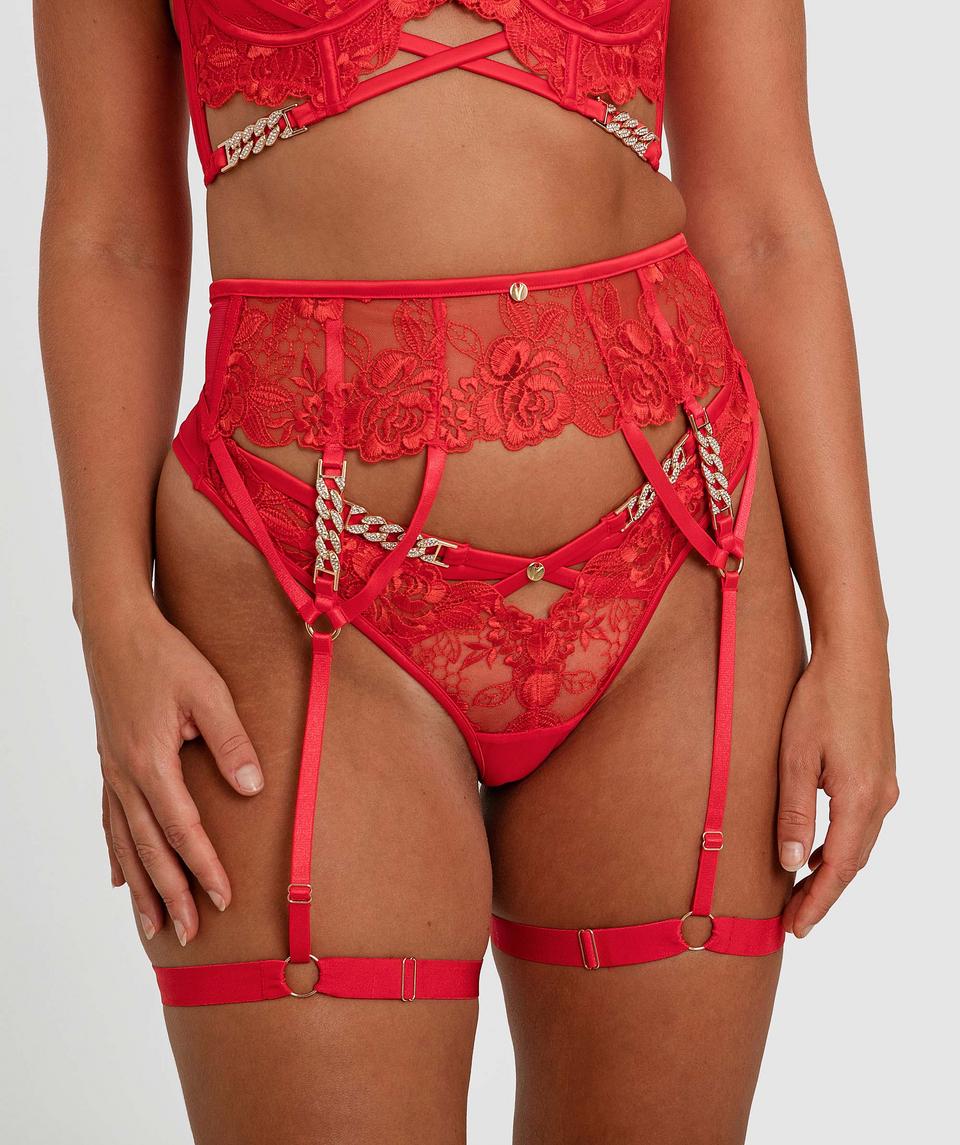 Vamp Diamonds Not Roses Suspender - Light Red