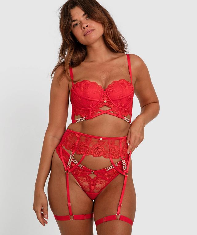 Vamp Diamonds Not Roses Suspender - Light Red