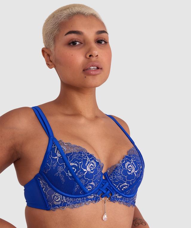Vamp Enjoy Lovebirds Double Push Up Bra - Cobalt Blue