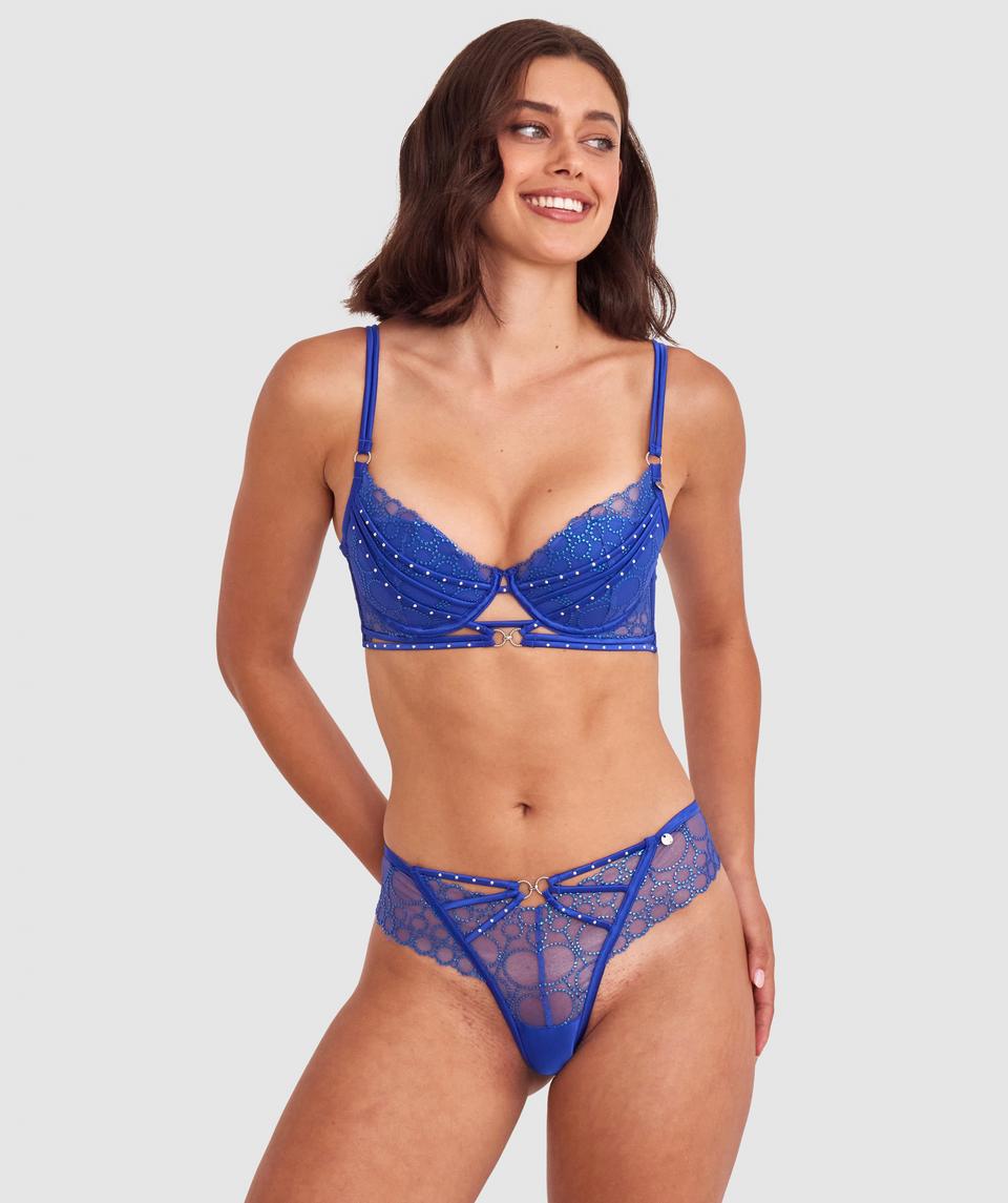 Vamp Eyes On You High Leg Brazilian Knicker - Cobalt Blue
