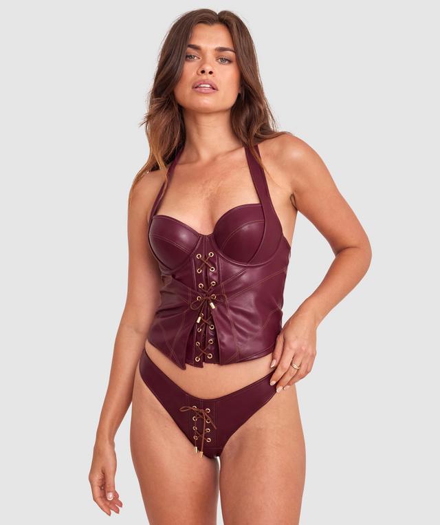 Vamp Flustered High Leg G String - Dark Red