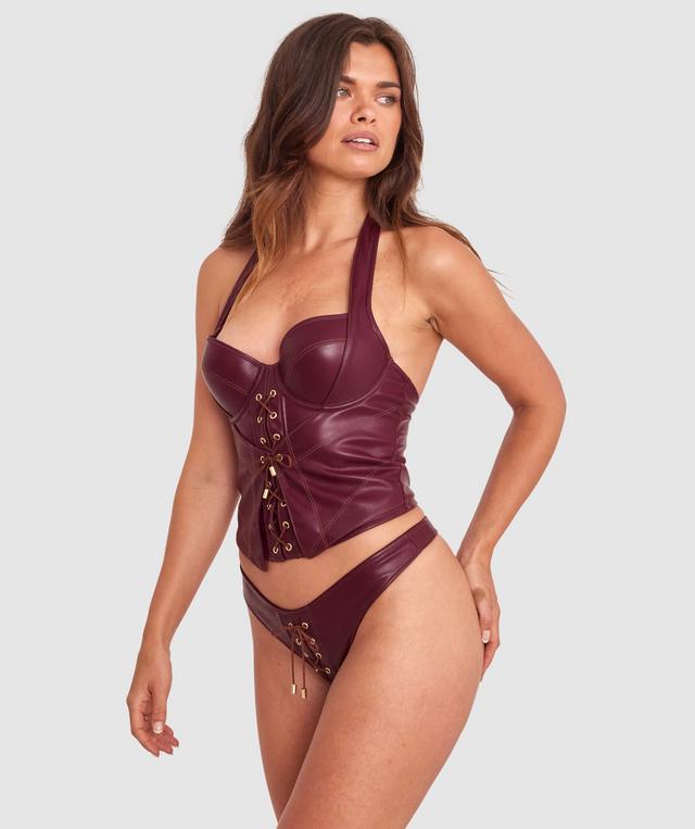 Vamp Flustered High Leg G String - Dark Red