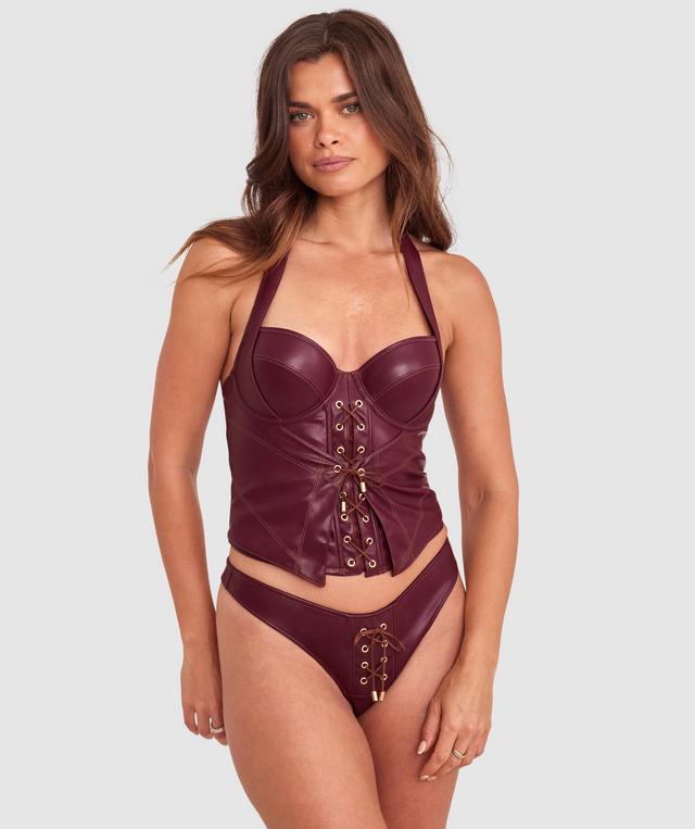 Vamp Flustered High Leg G String - Dark Red