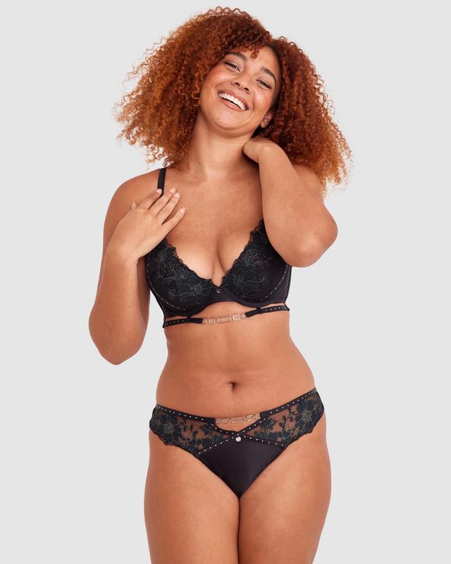 Vamp Lucid Lover Brazilian Knicker - Black/Dark Green