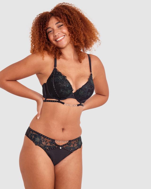 Vamp Lucid Lover Brazilian Knicker - Black/Dark Green