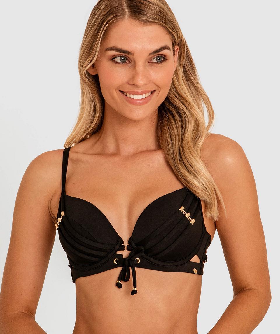 Vamp Swim Weak At The Knees Plunge Push Up Top - Black