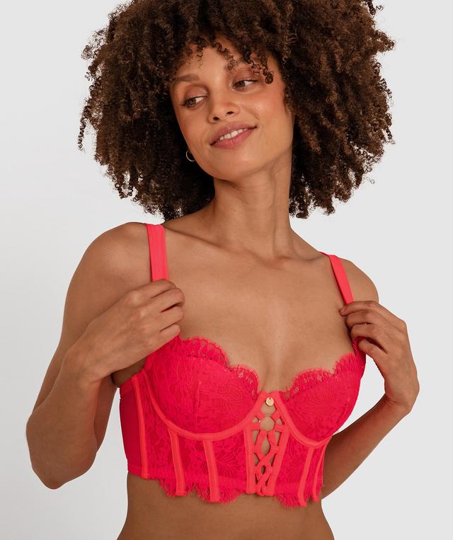 Vamp Tied To You Push Up Longline Bra - Fuchsia Pink