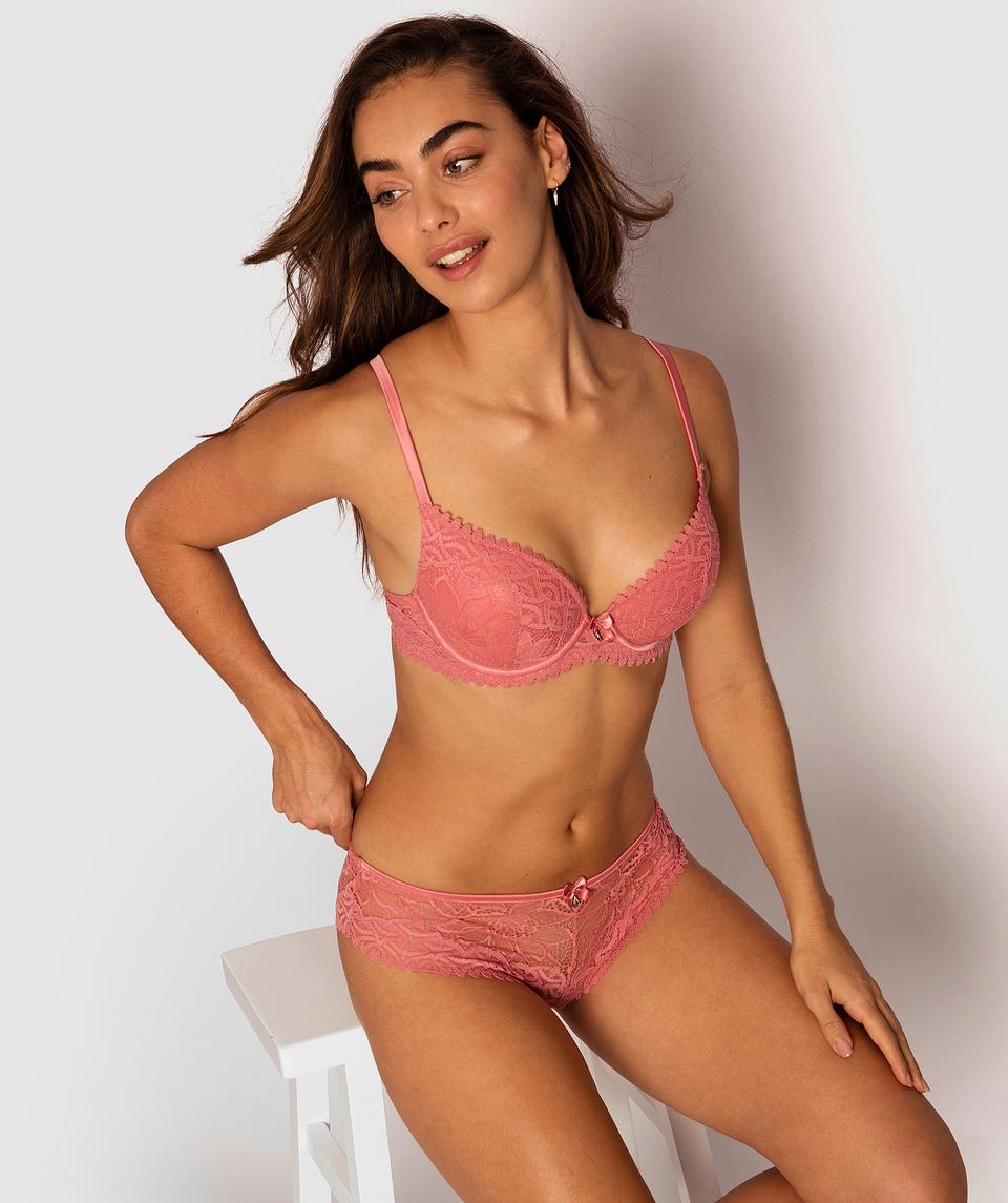 Venice Dentele Plunge Double Push Up Bra - Pink