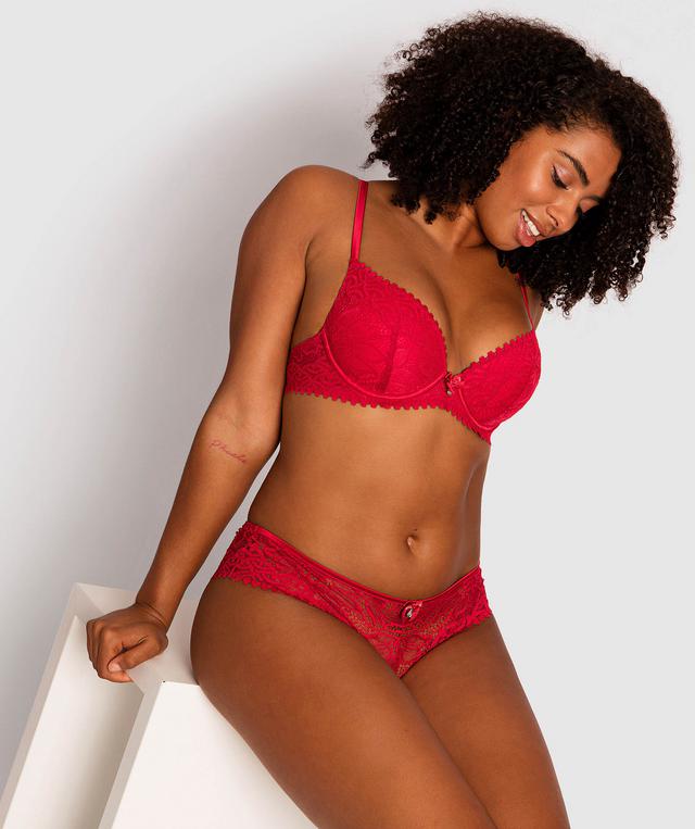 Venice Dentele Plunge Double Push Up Bra - Red