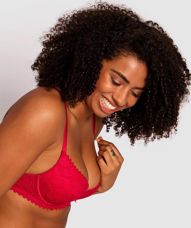 Venice Dentele Plunge Double Push Up Bra - Red
