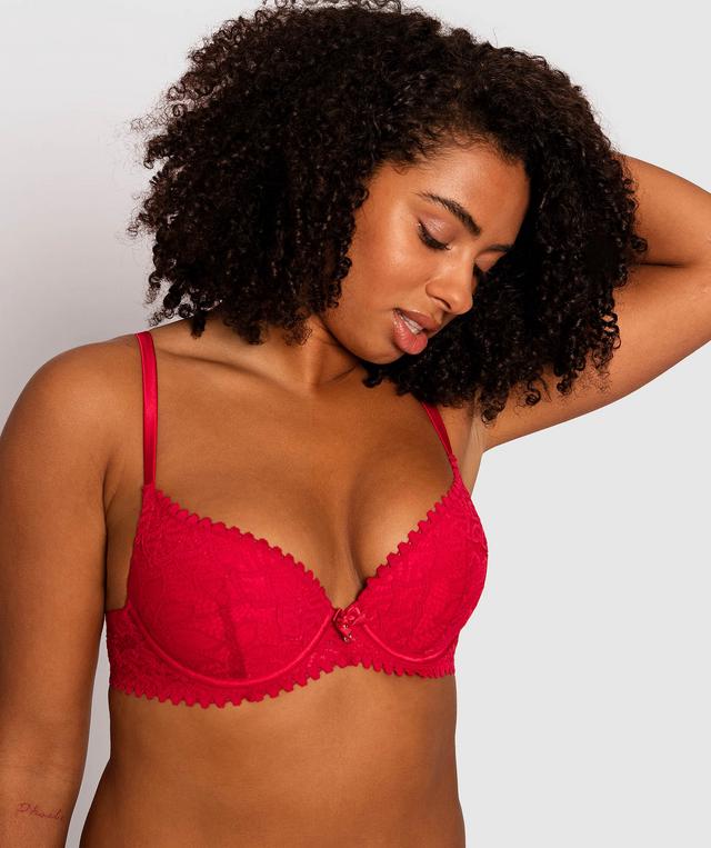 Venice Dentele Plunge Double Push Up Bra - Red