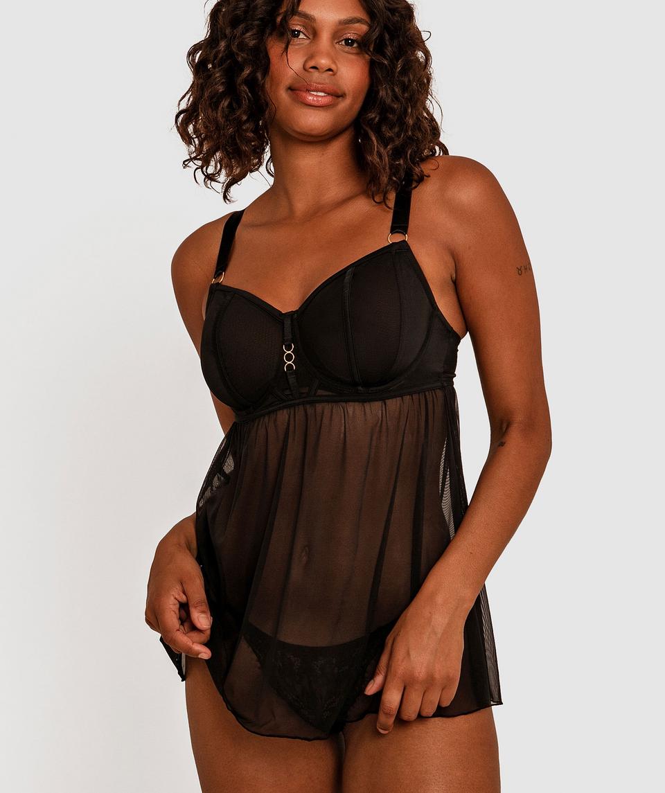 Ysabel Curvy Underwire Babydoll - Black