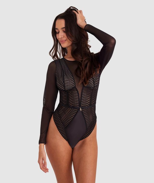 Zuri Fashion Sleeved Bodysuit - Black